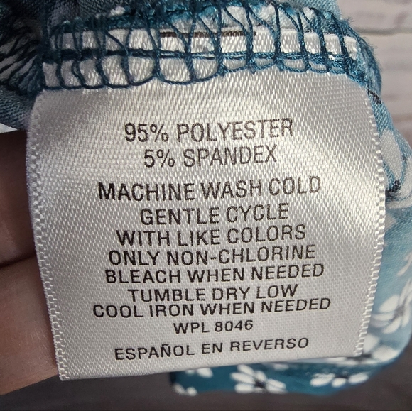 Charter Club Floral Print Classic Blouse XL | Teal Green V-Neck 3/4 Sleeve - Picture 3 of 4